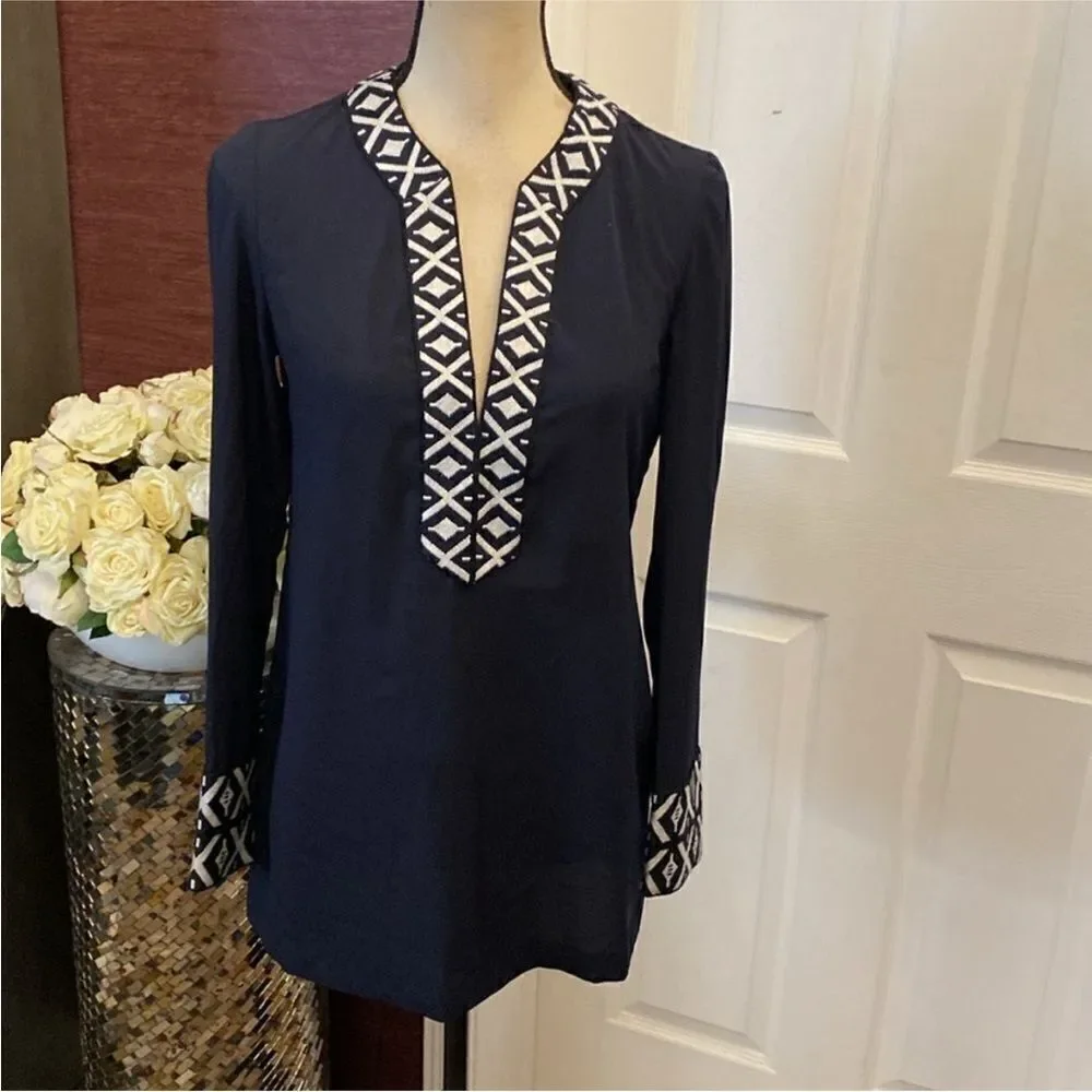 Tory Burch Chic navy  Tunic with Elegant Embroidery, US0